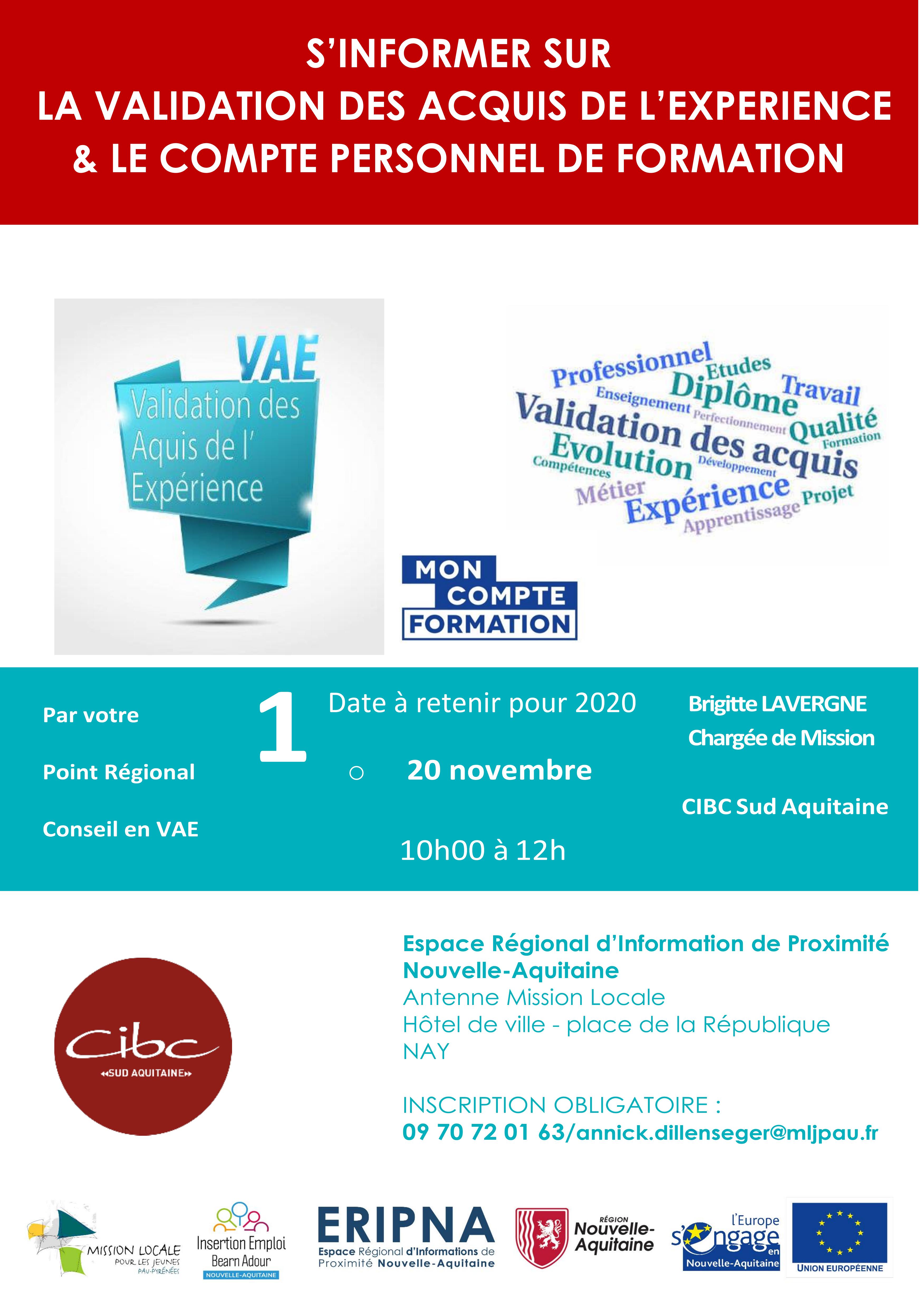 Affiche information VAE et CPF de l'ERIP NAY et Mission Locale de Pau